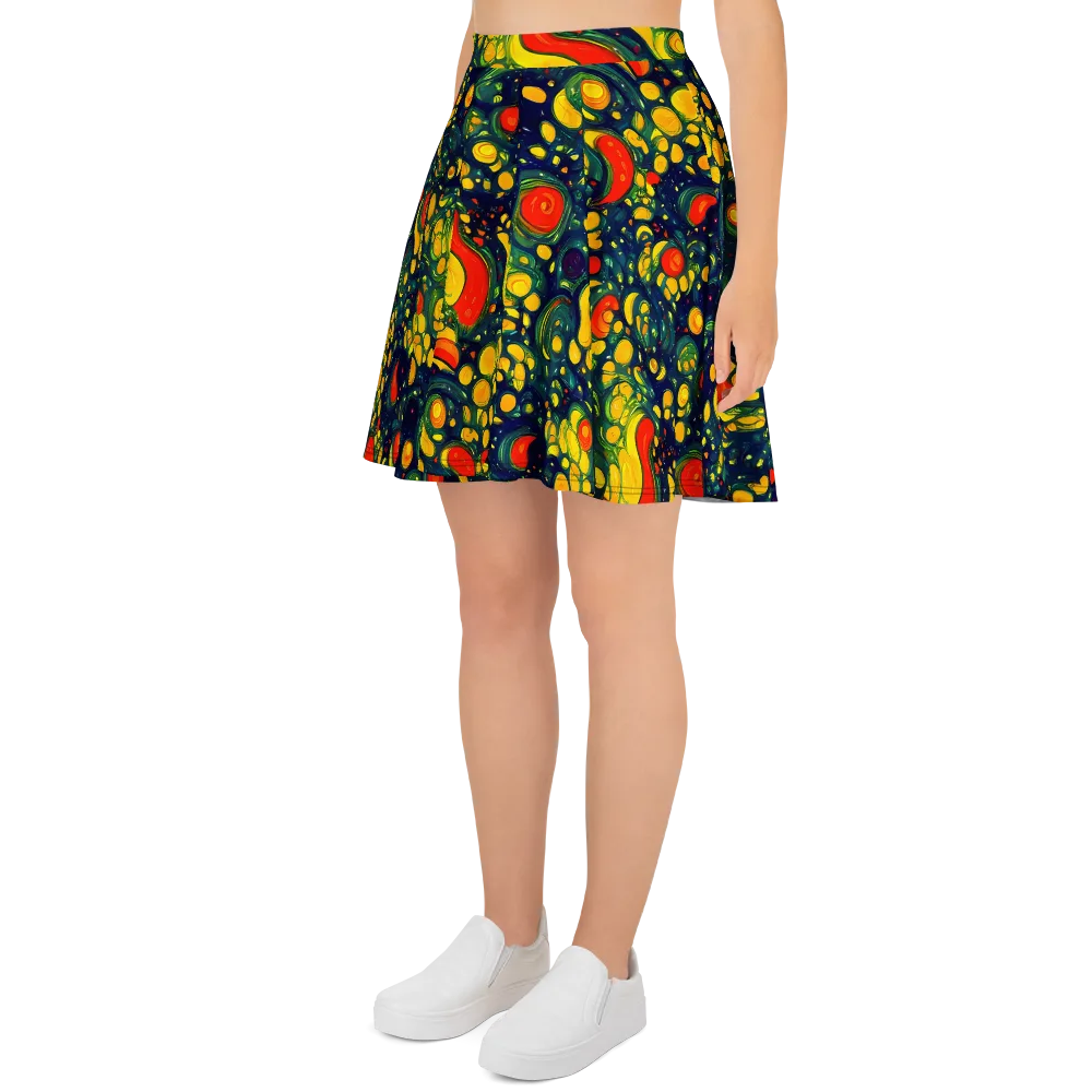 Neon Orchard on Skater Skirt — Left