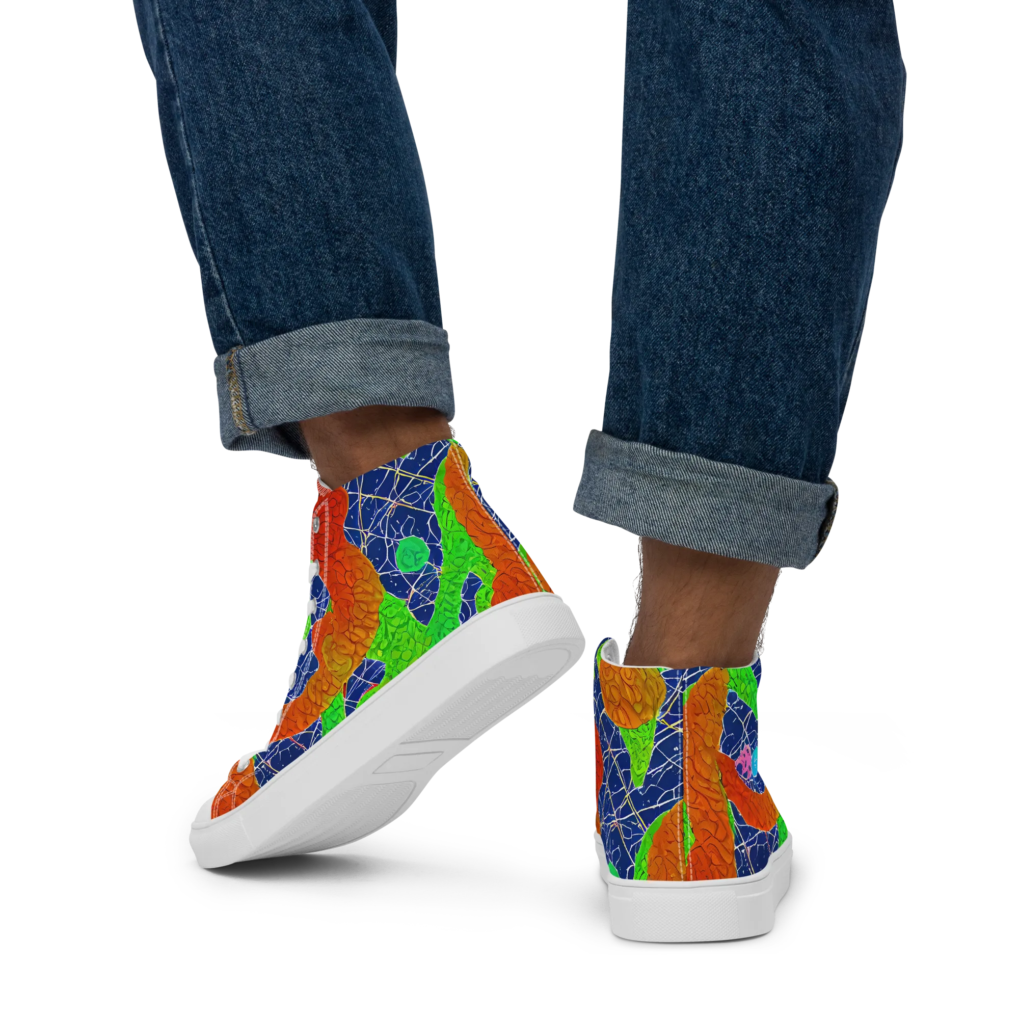 Lime Inferno on Men's High Top Canvas Shoes — Back