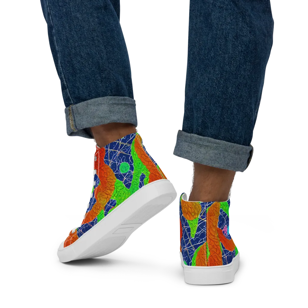 Lime Inferno on Men's High Top Canvas Shoes — Back
