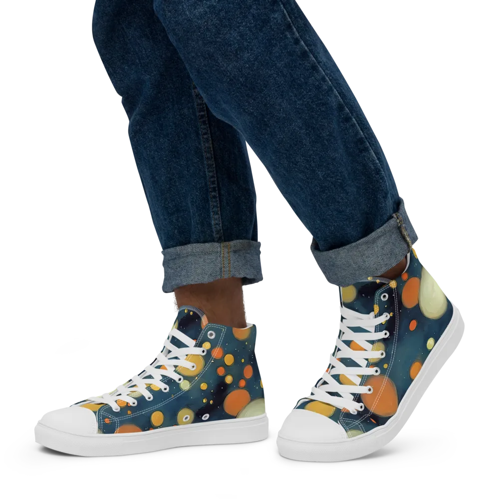 Midnight Orbs on Men's High Top Canvas Shoes — Left