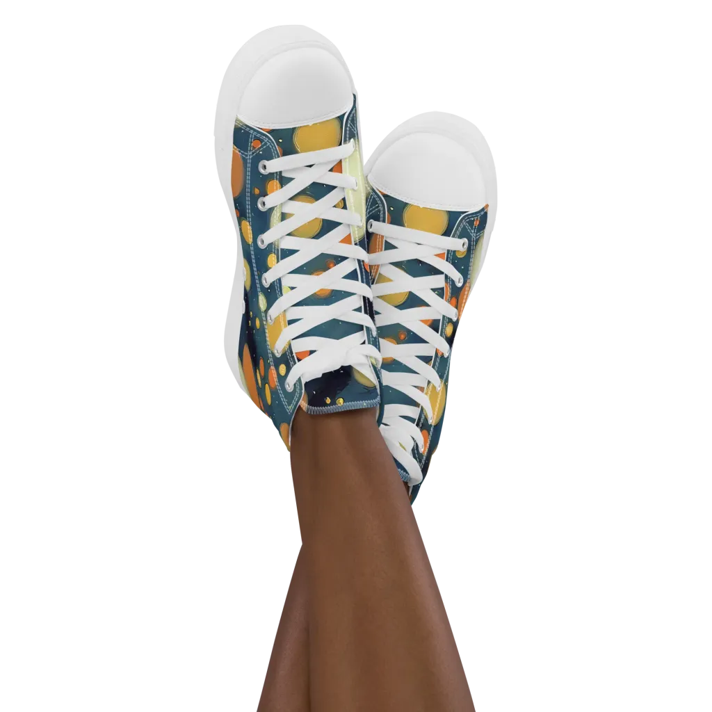 Midnight Orbs on Women's High Top Canvas Shoes — Front