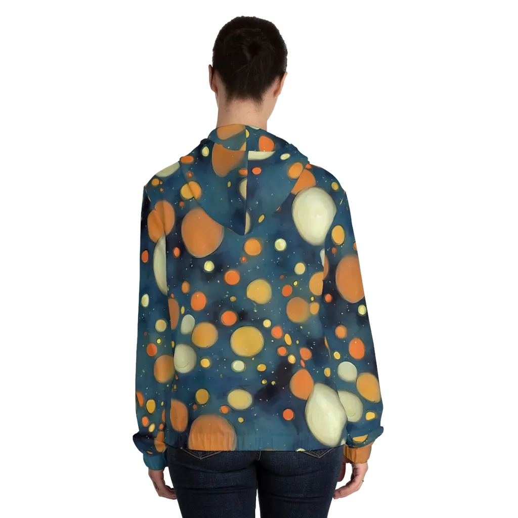 Midnight Orbs on Women's Full-Zip Hoodie — Back On Person