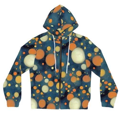 Midnight Orbs on a Women's Full-Zip Hoodie