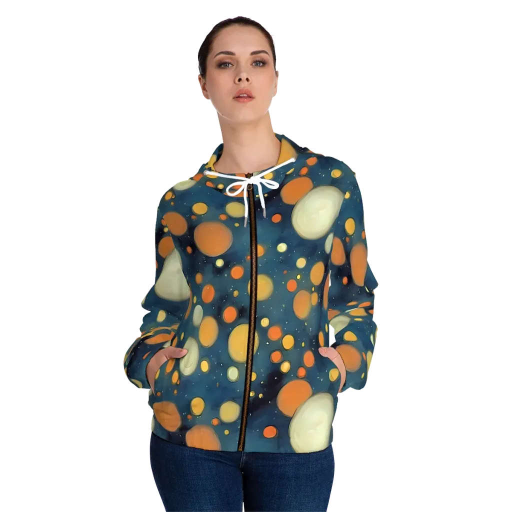 Midnight Orbs on Women's Full-Zip Hoodie — Front On Person