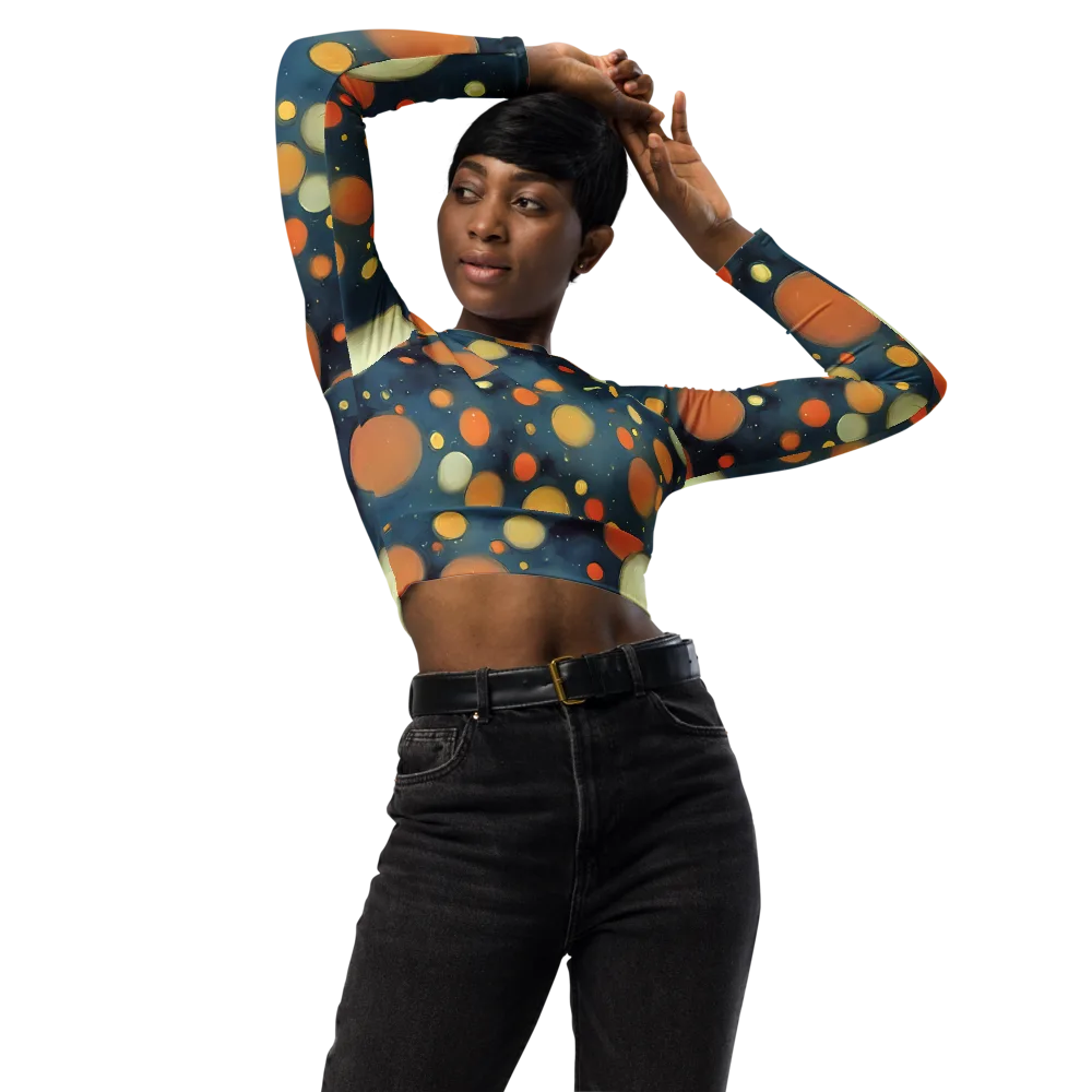 Midnight Orbs on Long Sleeve Crop Top — Front