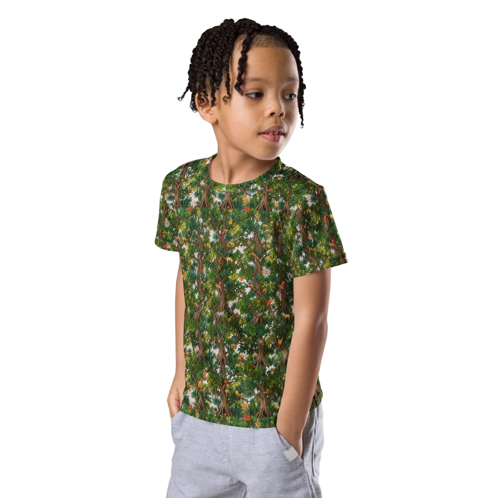 Jungle Canopy on Kids Crew Neck T-Shirt — Left Front