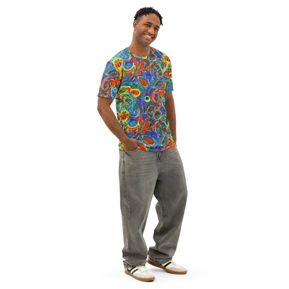 Neon Gyre on Men's Cotton Crew Neck T-Shirt — Right Front