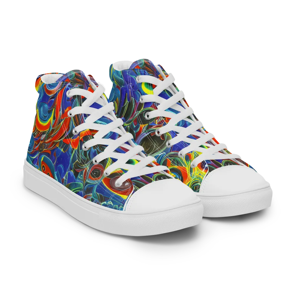 Neon Gyre on Men's High Top Canvas Shoes — Right Front