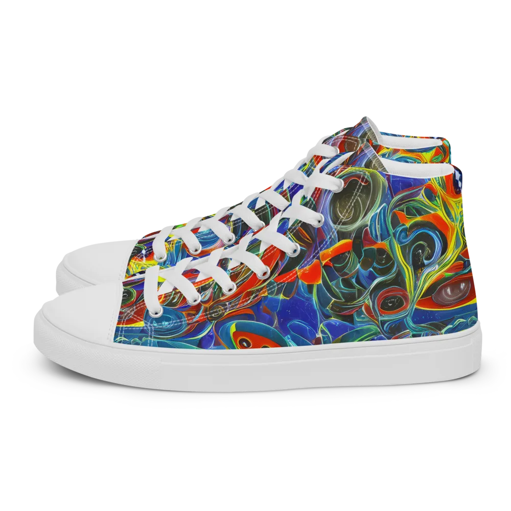 Neon Gyre on Men's High Top Canvas Shoes — Left