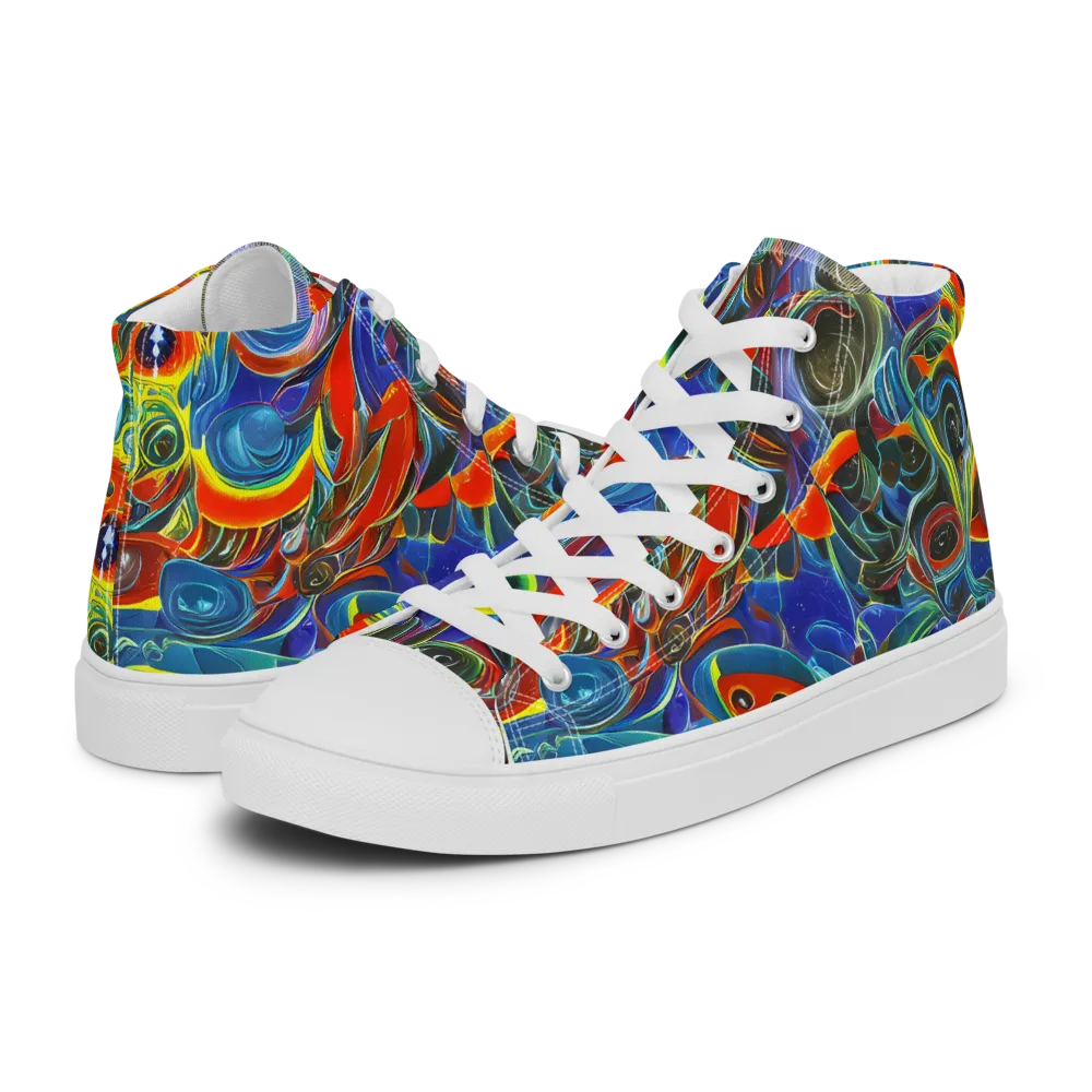 Neon Gyre on Men's High Top Canvas Shoes — Left