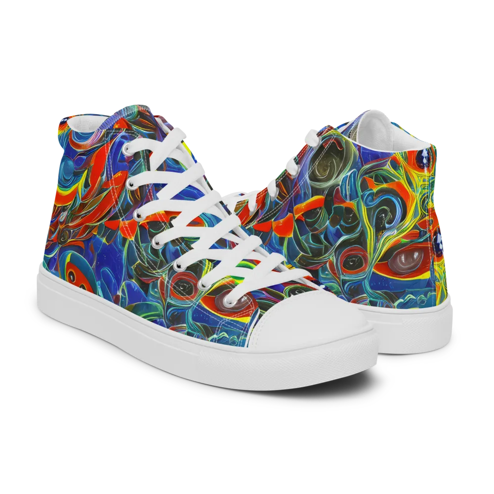 Neon Gyre on Men's High Top Canvas Shoes — Right
