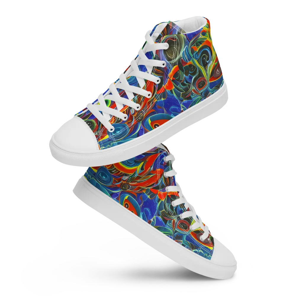 Neon Gyre on Men's High Top Canvas Shoes — Front