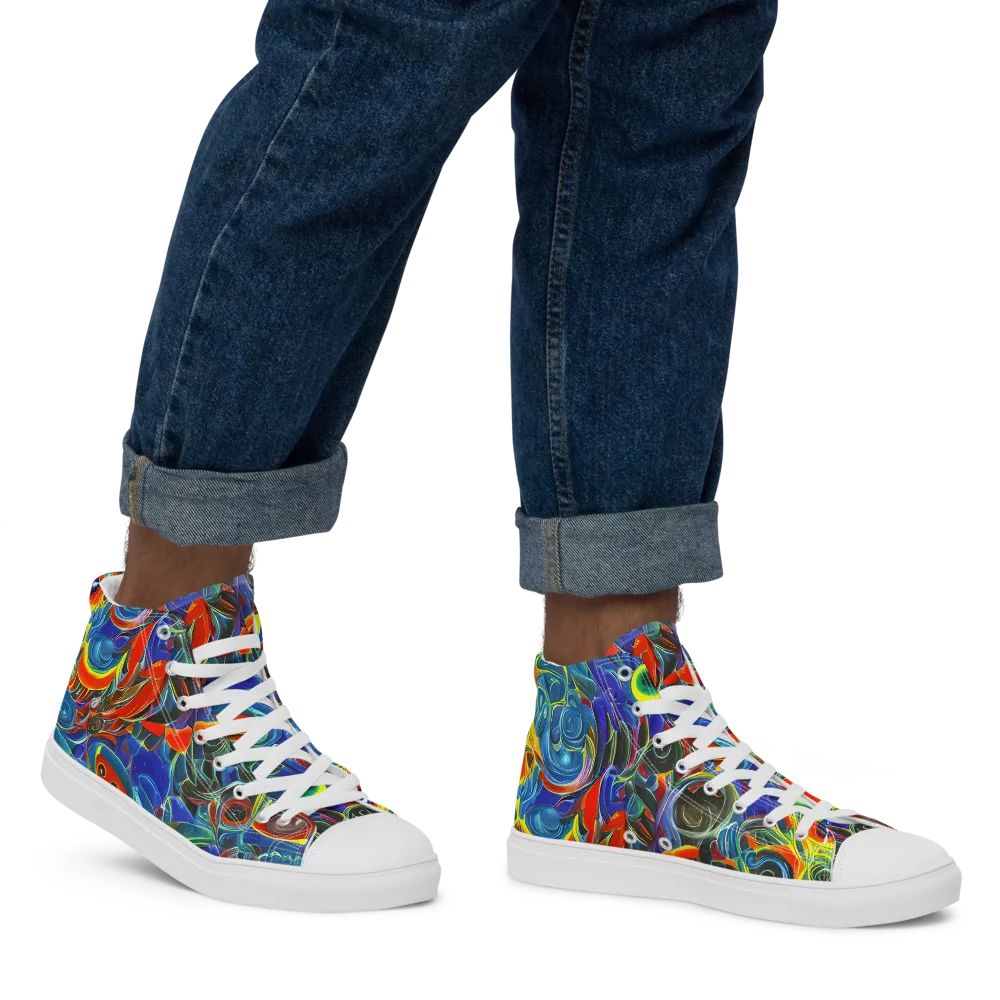 Neon Gyre on Men's High Top Canvas Shoes — Right