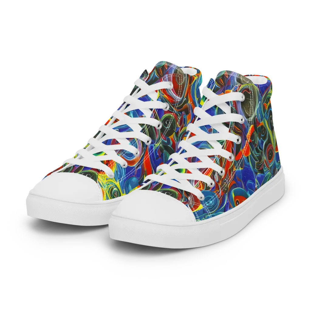 Neon Gyre on Women's High Top Canvas Shoes — Left Front