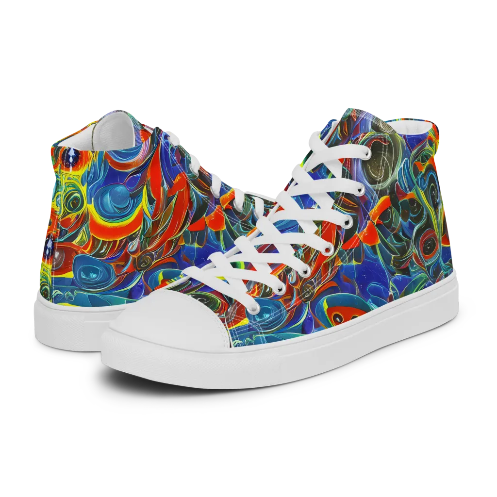 Neon Gyre on Women's High Top Canvas Shoes — Left