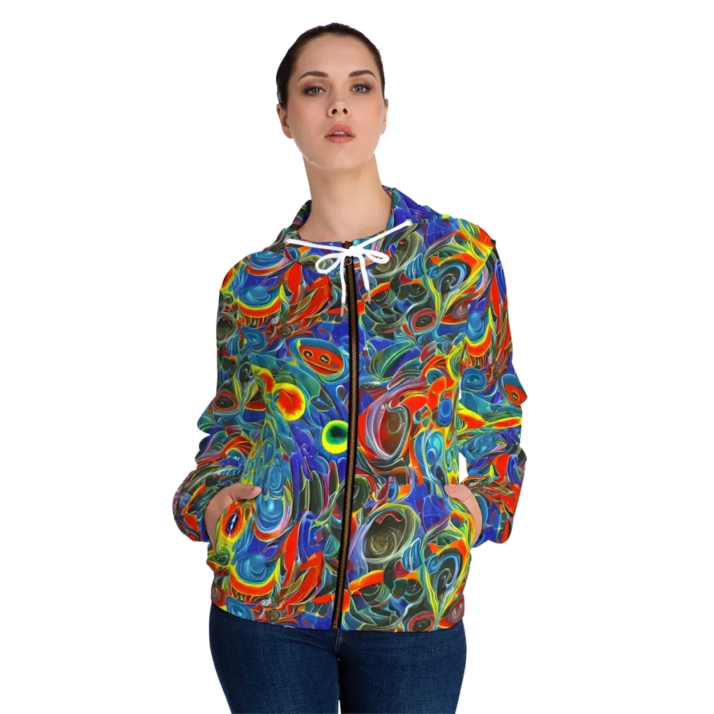 Neon Gyre on Women's Full-Zip Hoodie — Front On Person