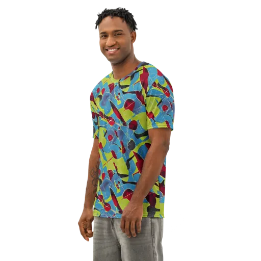 Neon Shatter on a Men's Cotton Crew Neck T-Shirt