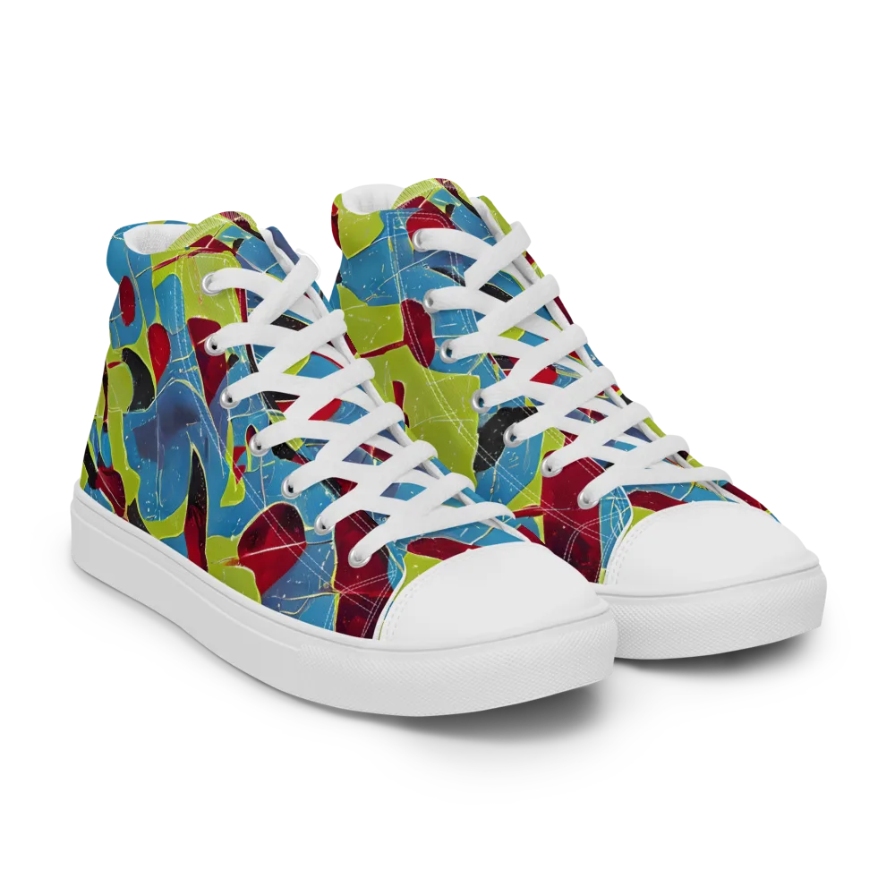 Neon Shatter on Men's High Top Canvas Shoes — Right Front
