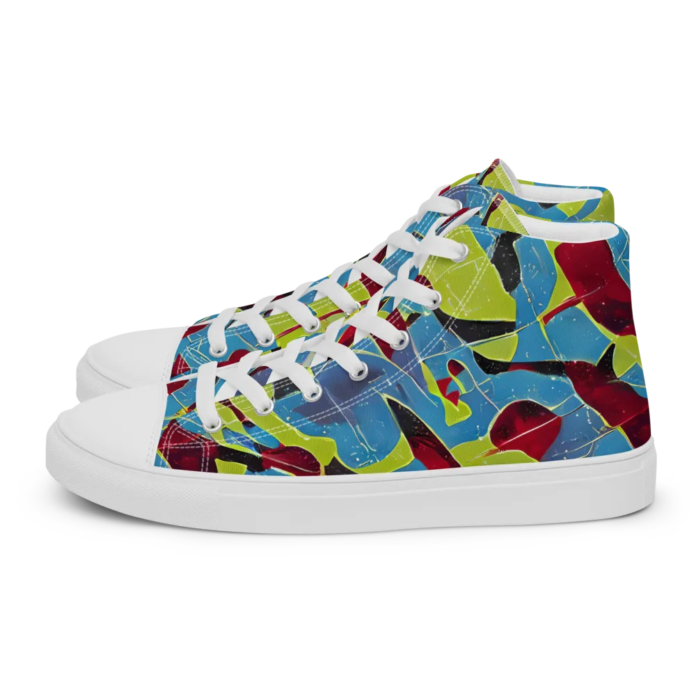 Neon Shatter on Men's High Top Canvas Shoes — Left