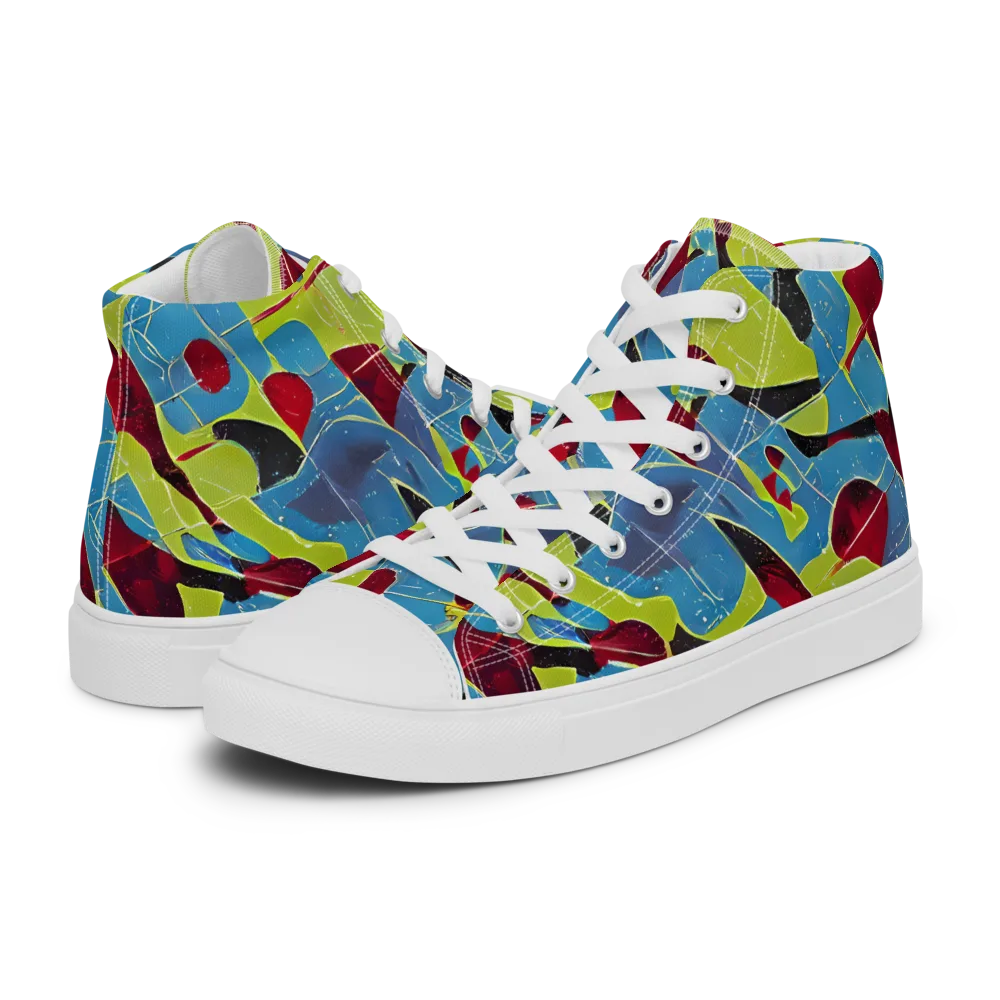 Neon Shatter on Men's High Top Canvas Shoes — Left