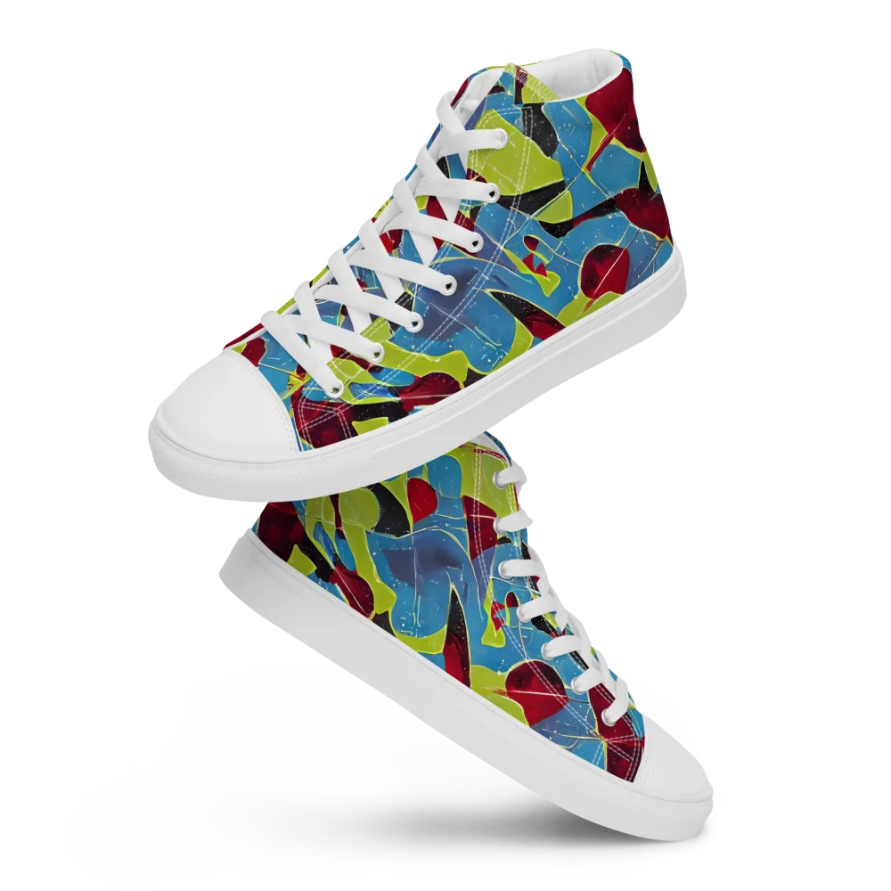 Neon Shatter on Men's High Top Canvas Shoes — Front