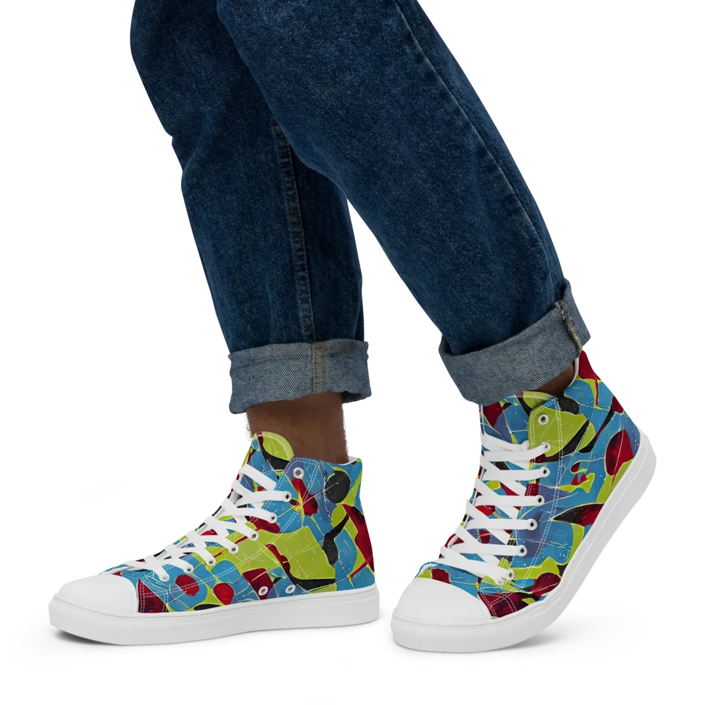 Neon Shatter on Men's High Top Canvas Shoes — Left