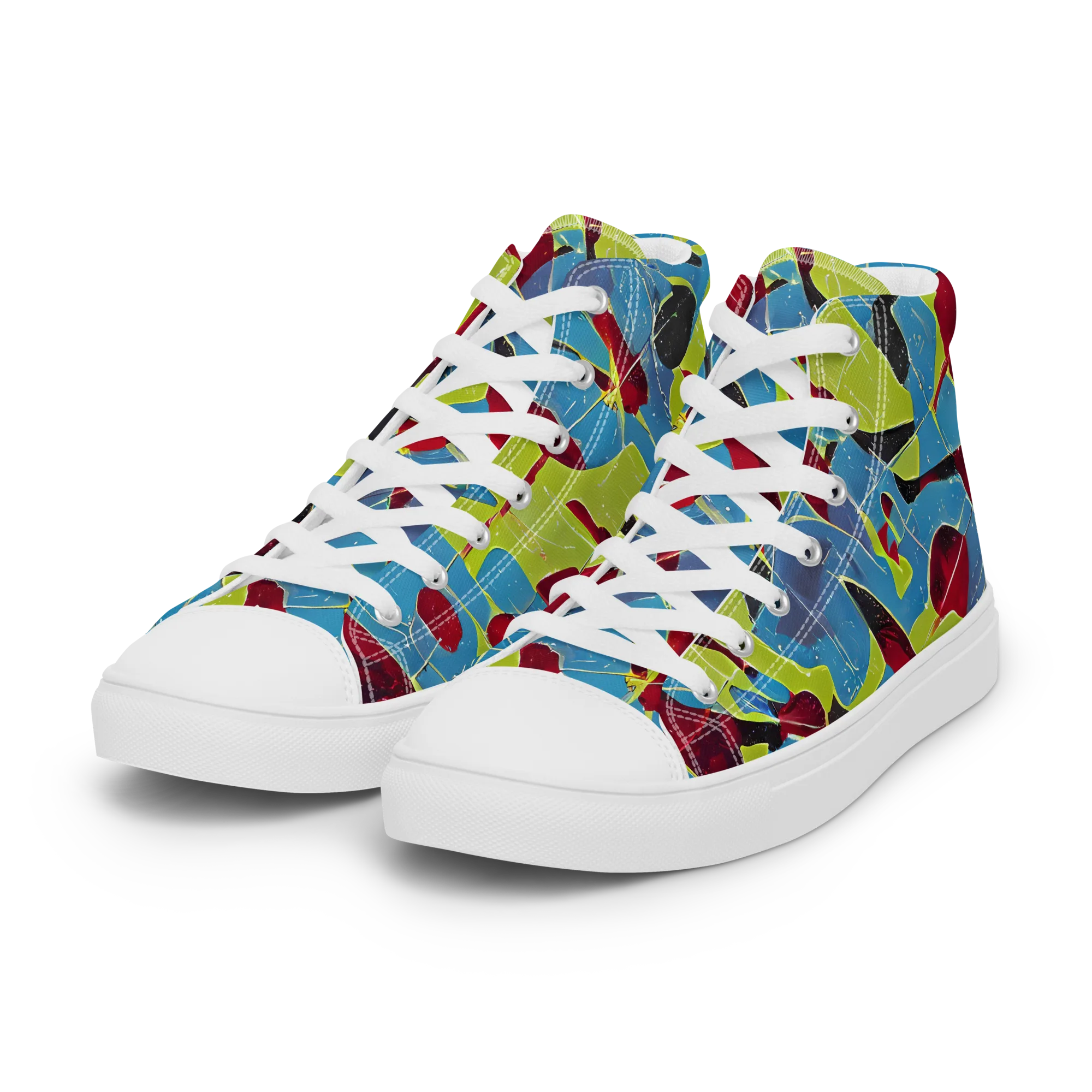 Neon Shatter on Women's High Top Canvas Shoes — Left Front