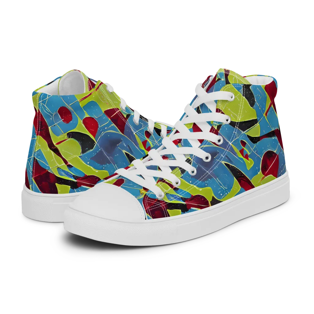 Neon Shatter on Women's High Top Canvas Shoes — Left