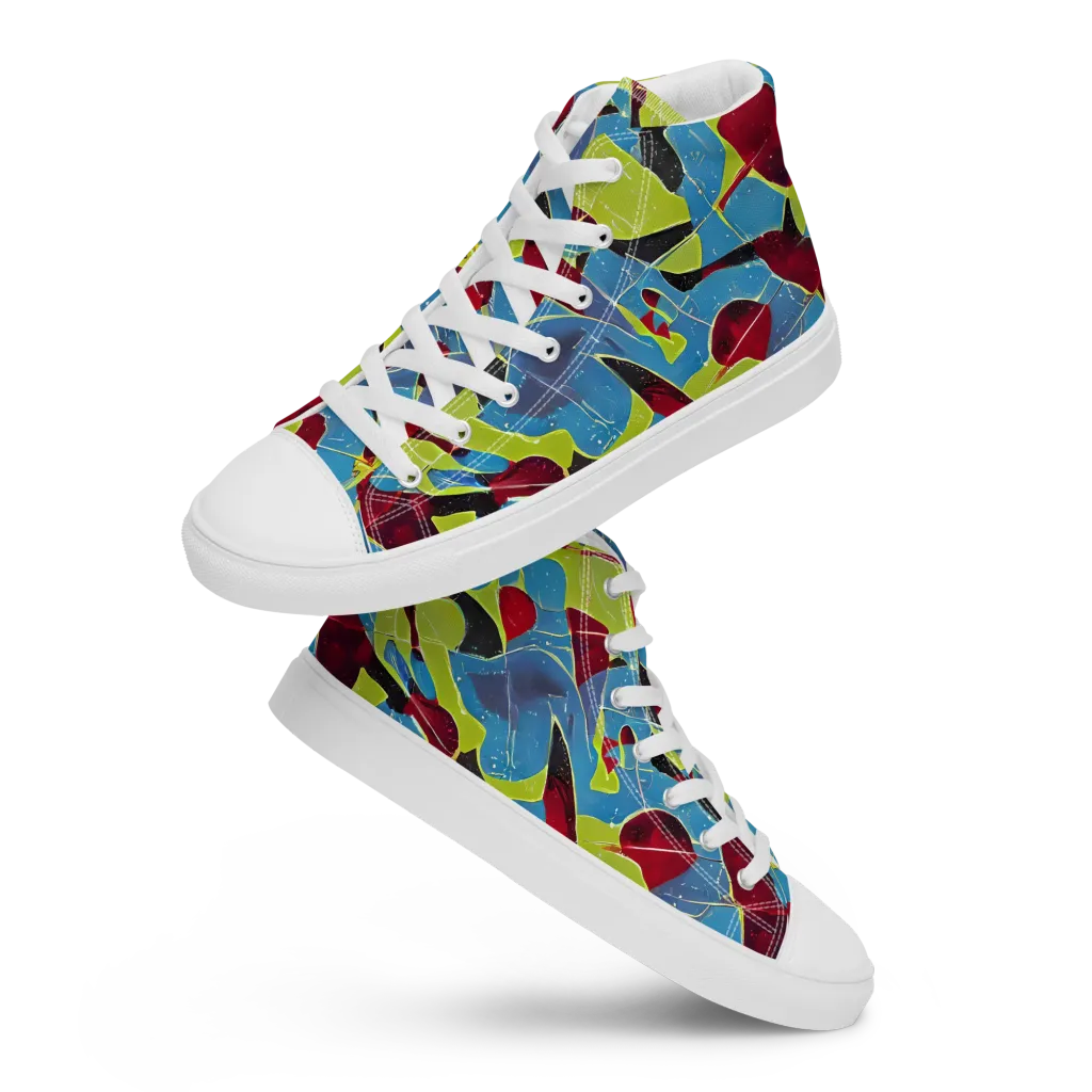 Neon Shatter on Women's High Top Canvas Shoes — Front