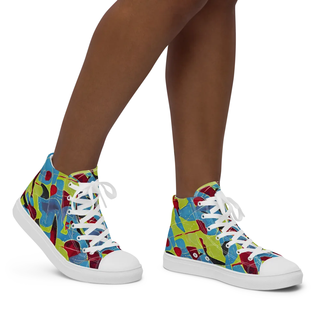 Neon Shatter on Women's High Top Canvas Shoes — Right