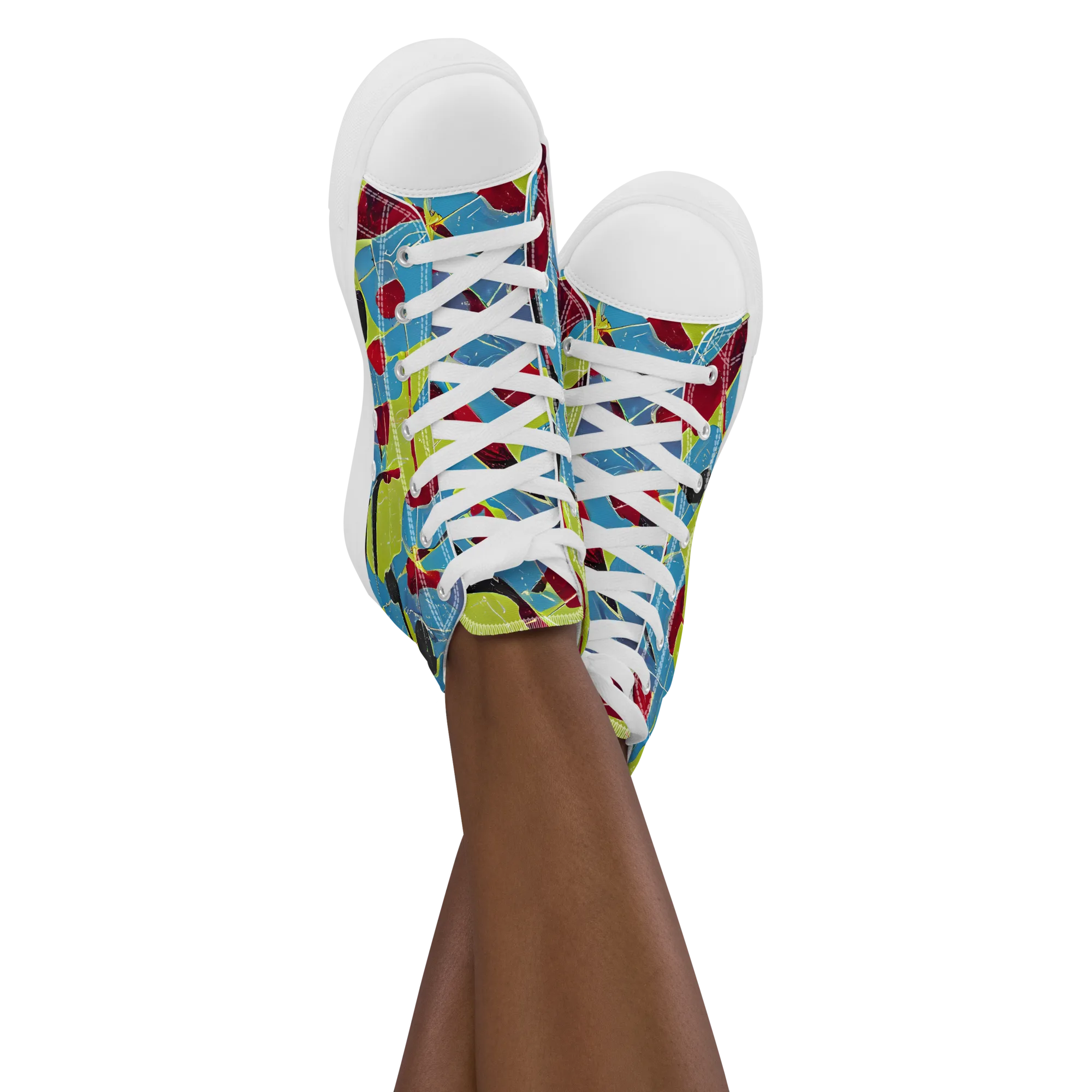 Neon Shatter on Women's High Top Canvas Shoes — Front