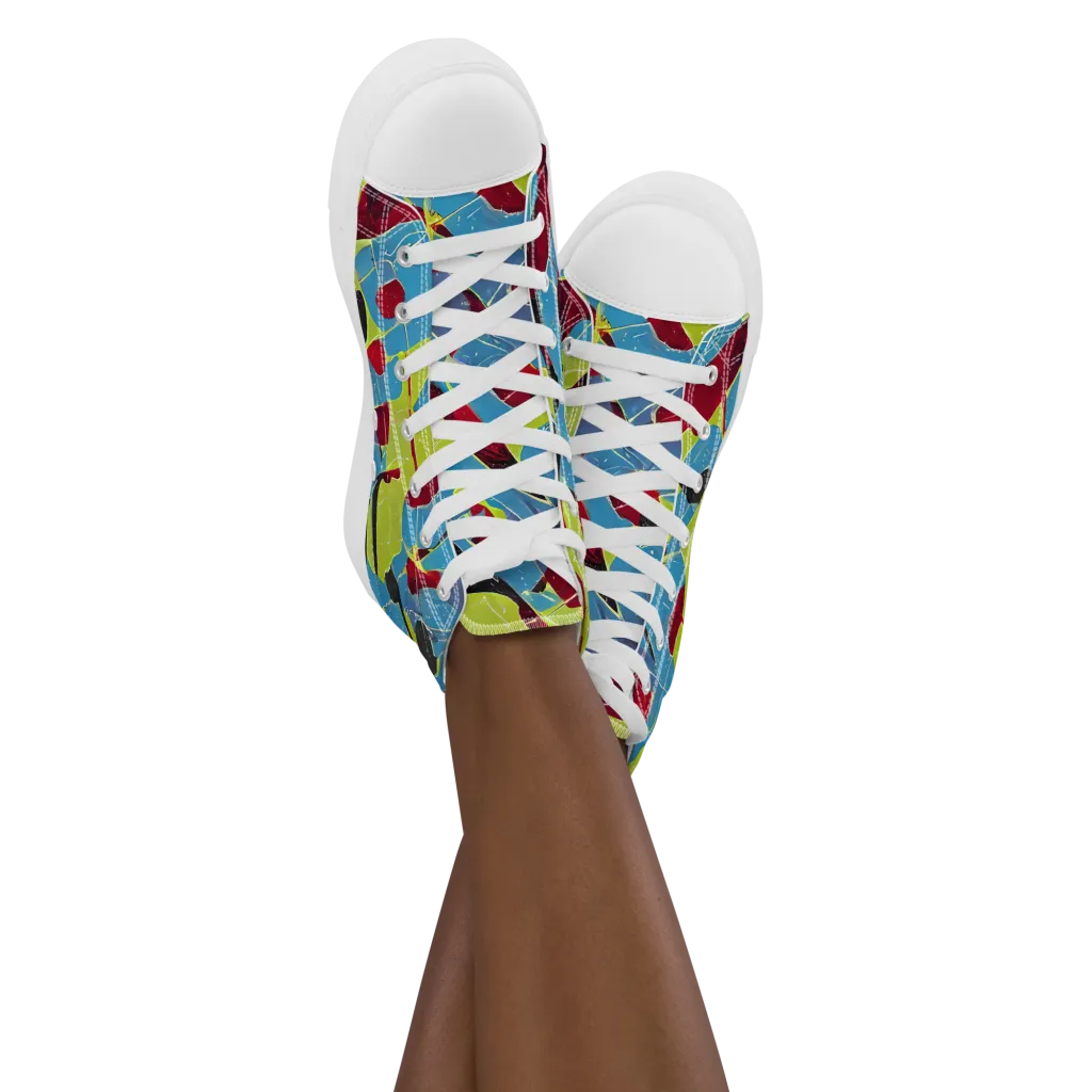Neon Shatter on Women's High Top Canvas Shoes — Front