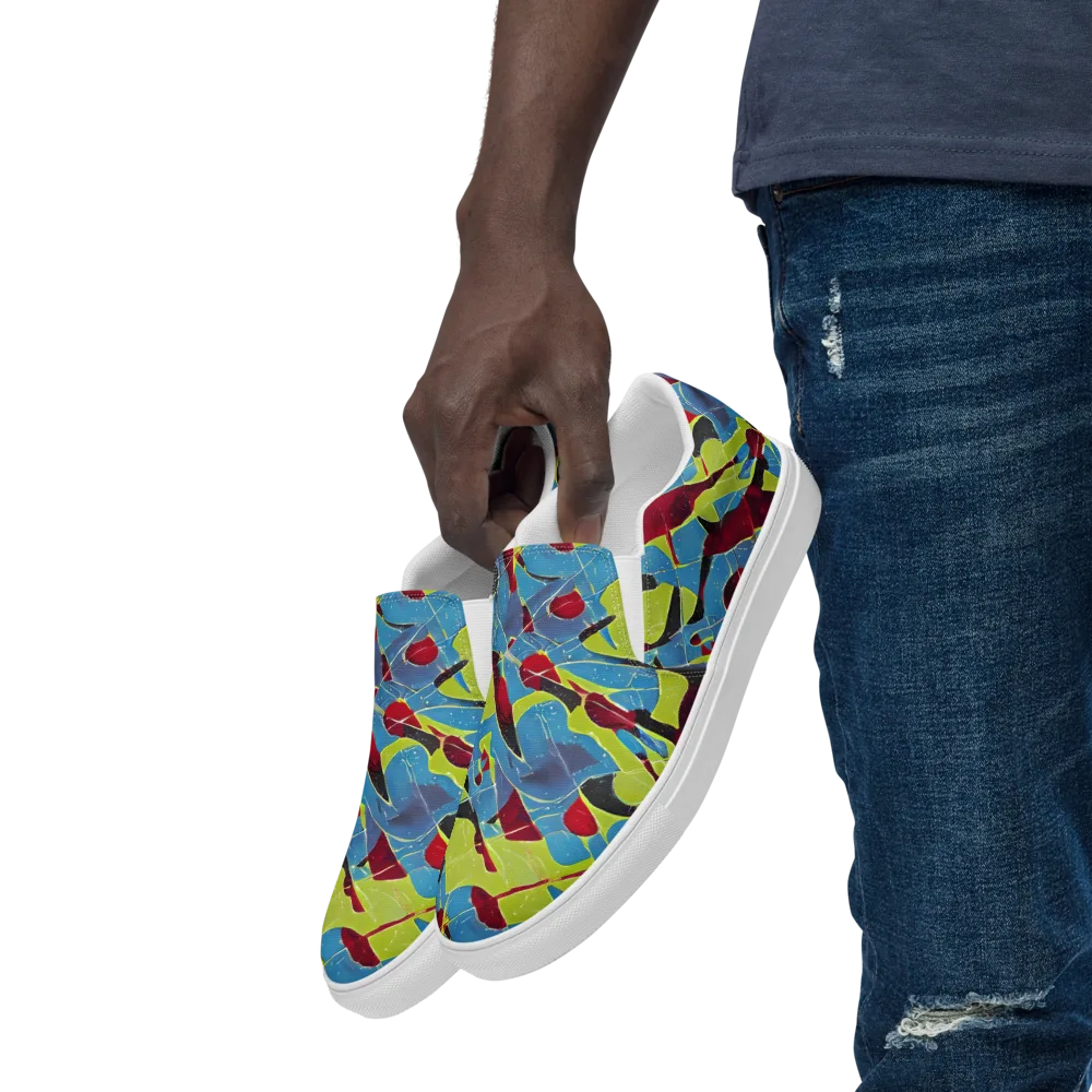Neon Shatter on Men's Slip-On Canvas Shoes — Left Front
