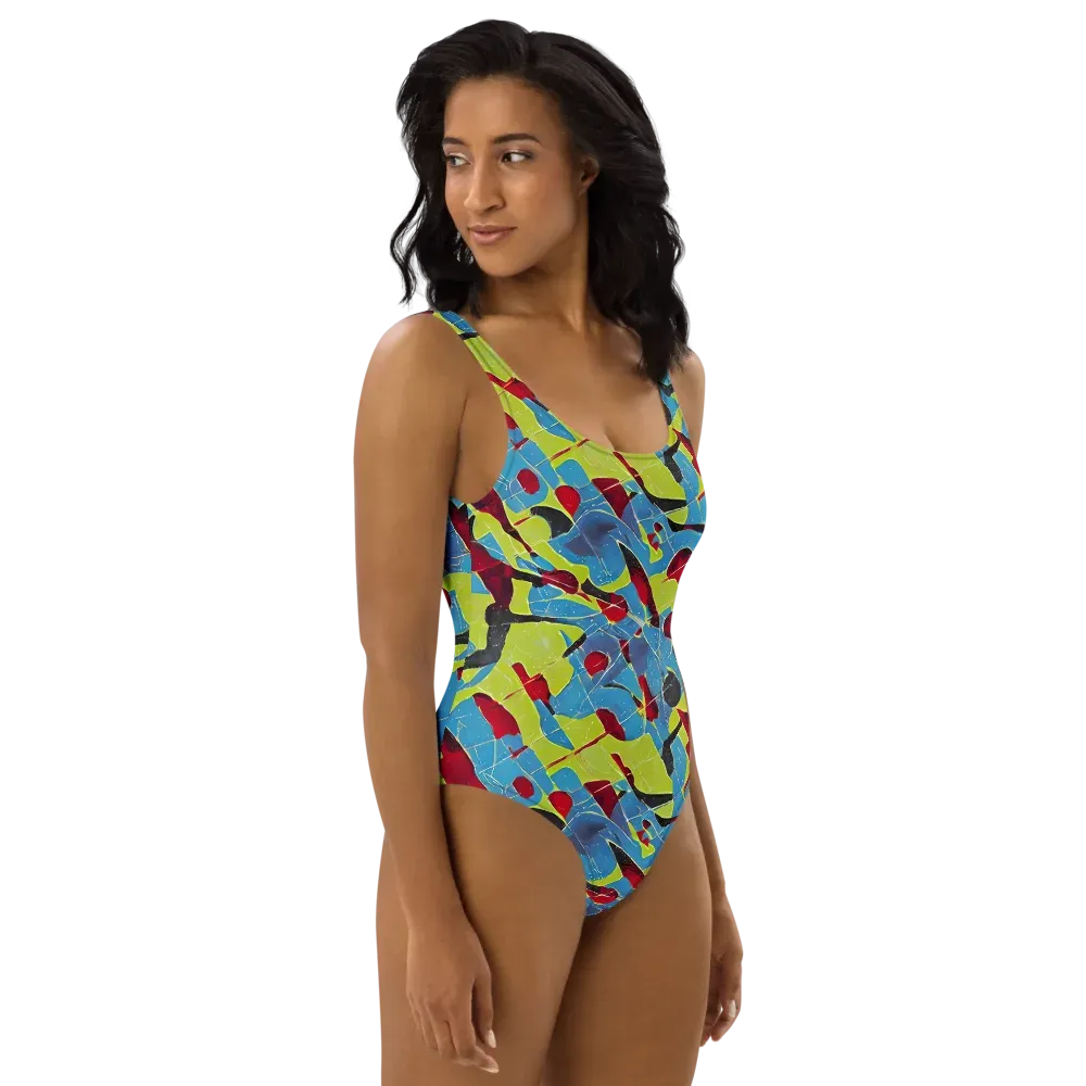 Neon Shatter on One-Piece Swimsuit — Right