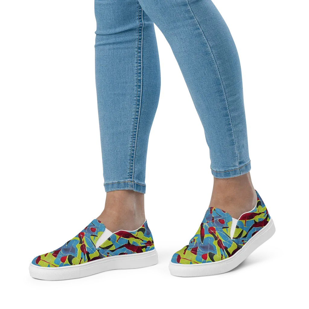 Neon Shatter on Women's Slip-On Canvas Shoes — Front