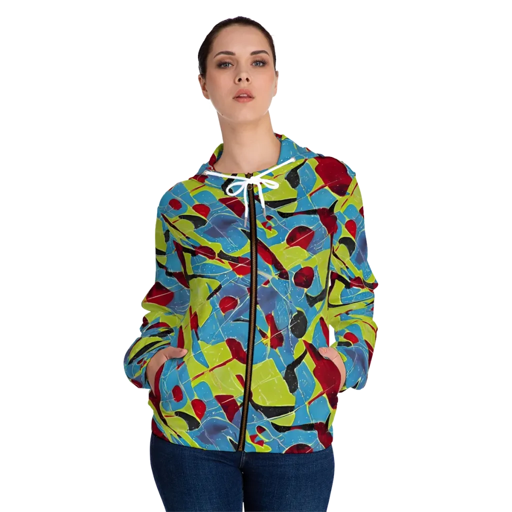 Neon Shatter on Women's Full-Zip Hoodie — Front On Person