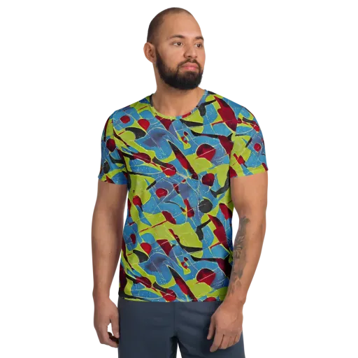 Neon Shatter on a Men's Athletic T-Shirt