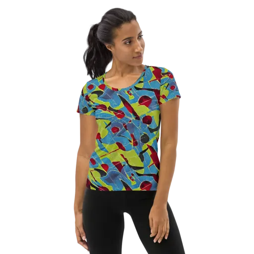 Neon Shatter on a Women's Athletic T-Shirt