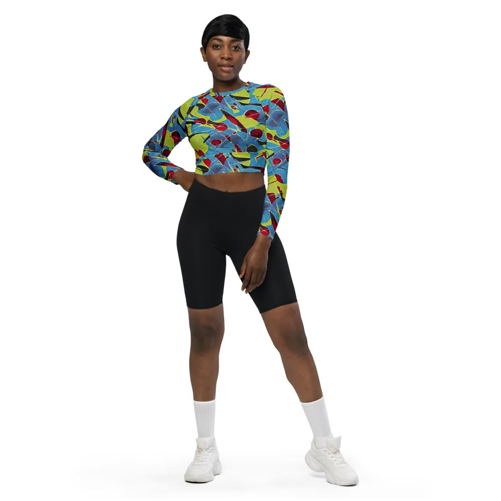 Neon Shatter on Long Sleeve Crop Top — Front