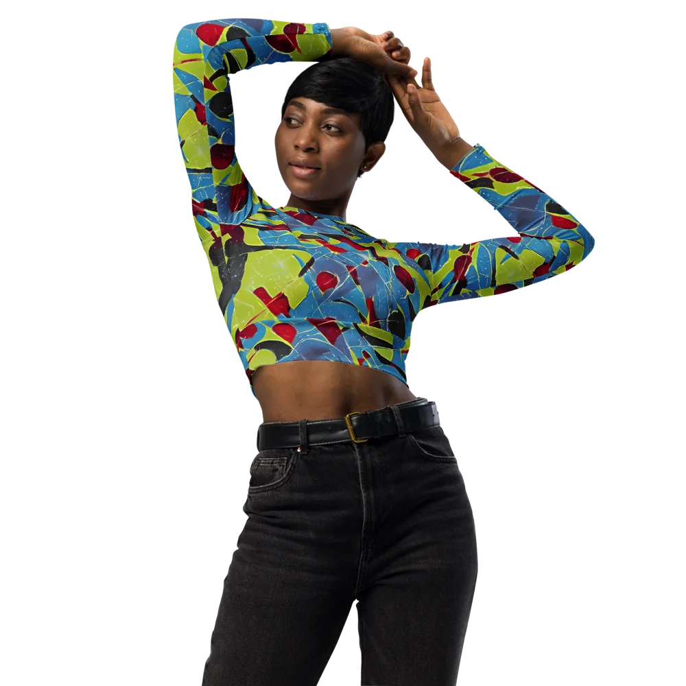 Neon Shatter on Long Sleeve Crop Top — Front
