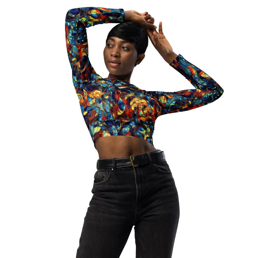 Sapphire Frenzy on Long Sleeve Crop Top — Front