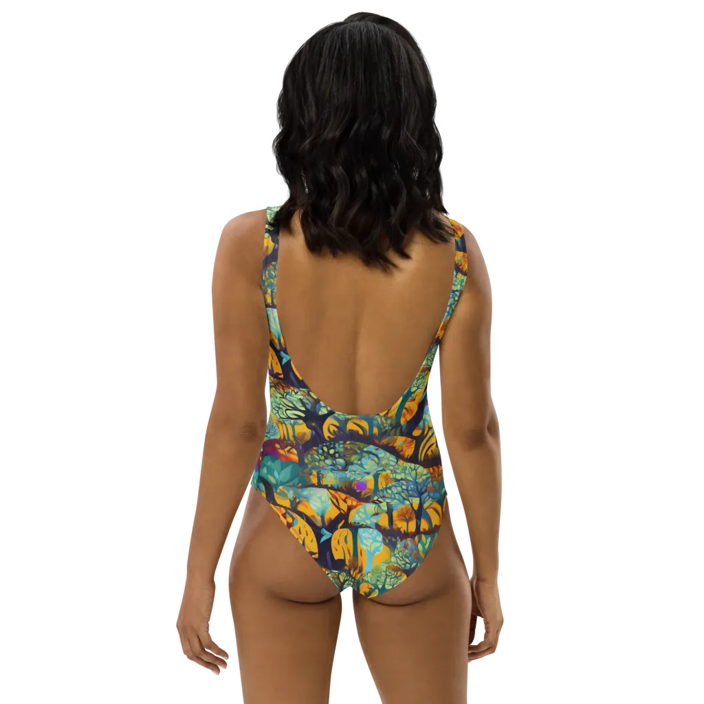 Saffron Canopy on One-Piece Swimsuit — Back