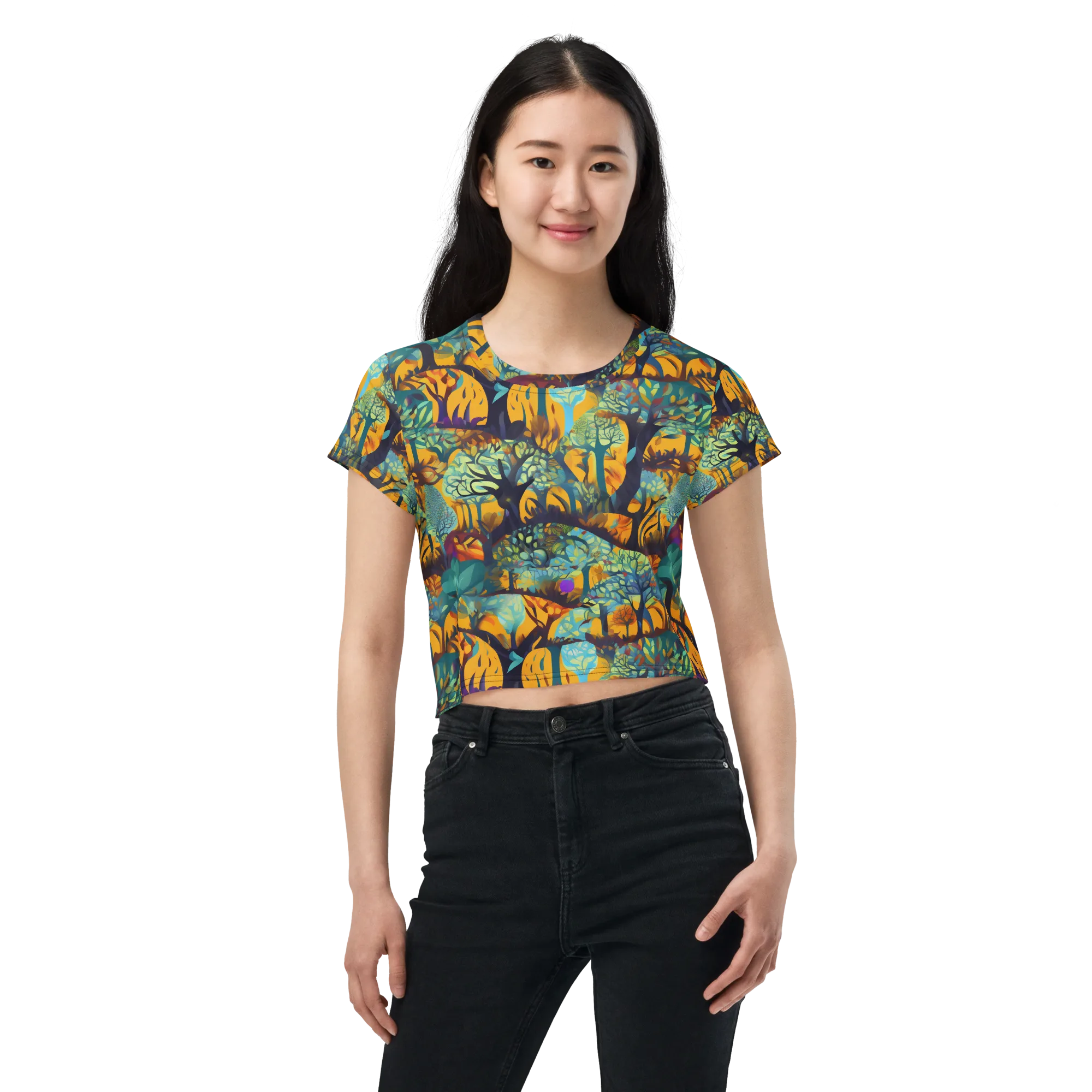Saffron Canopy on Crop Tee — Front