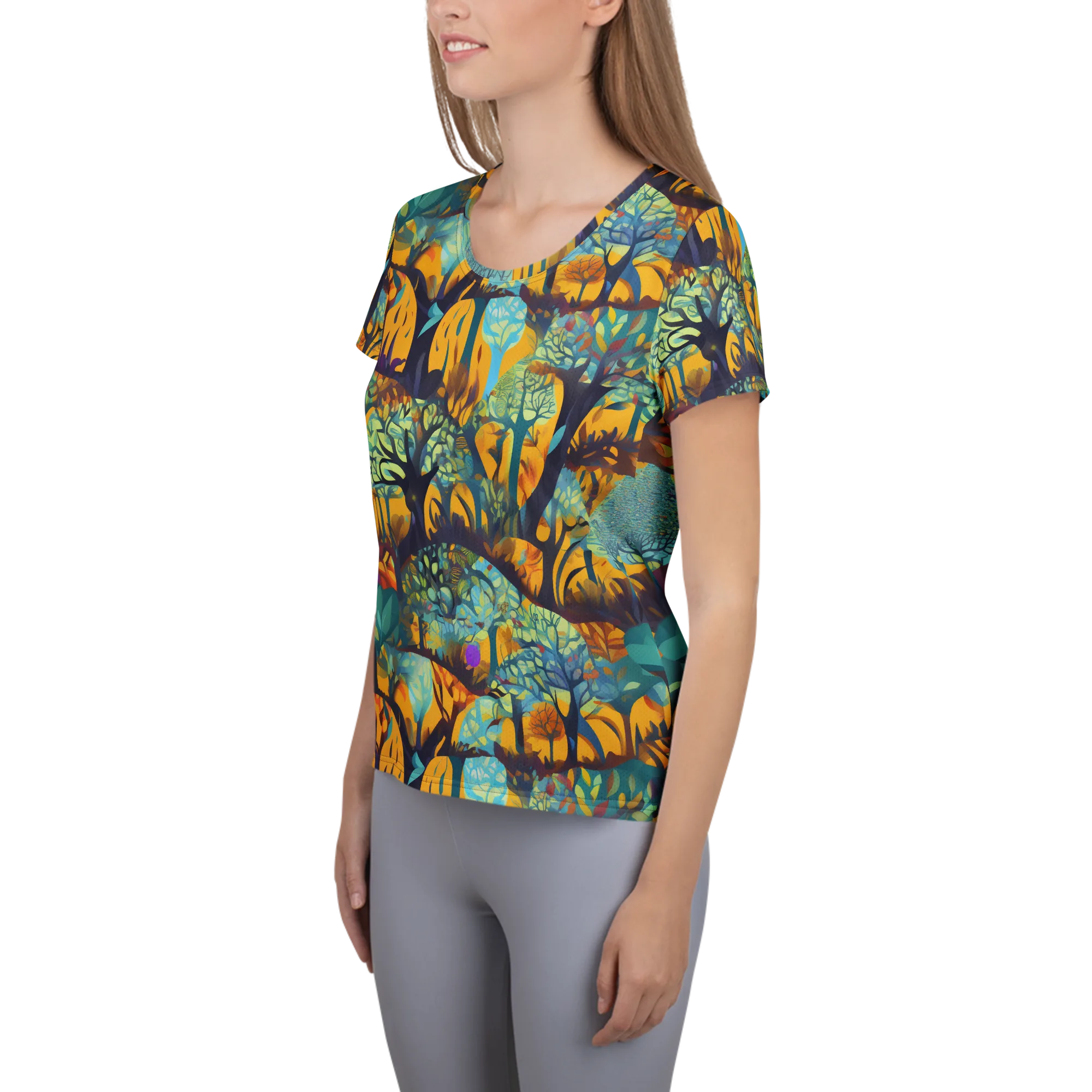 Saffron Canopy on Women's Athletic T-Shirt — Left
