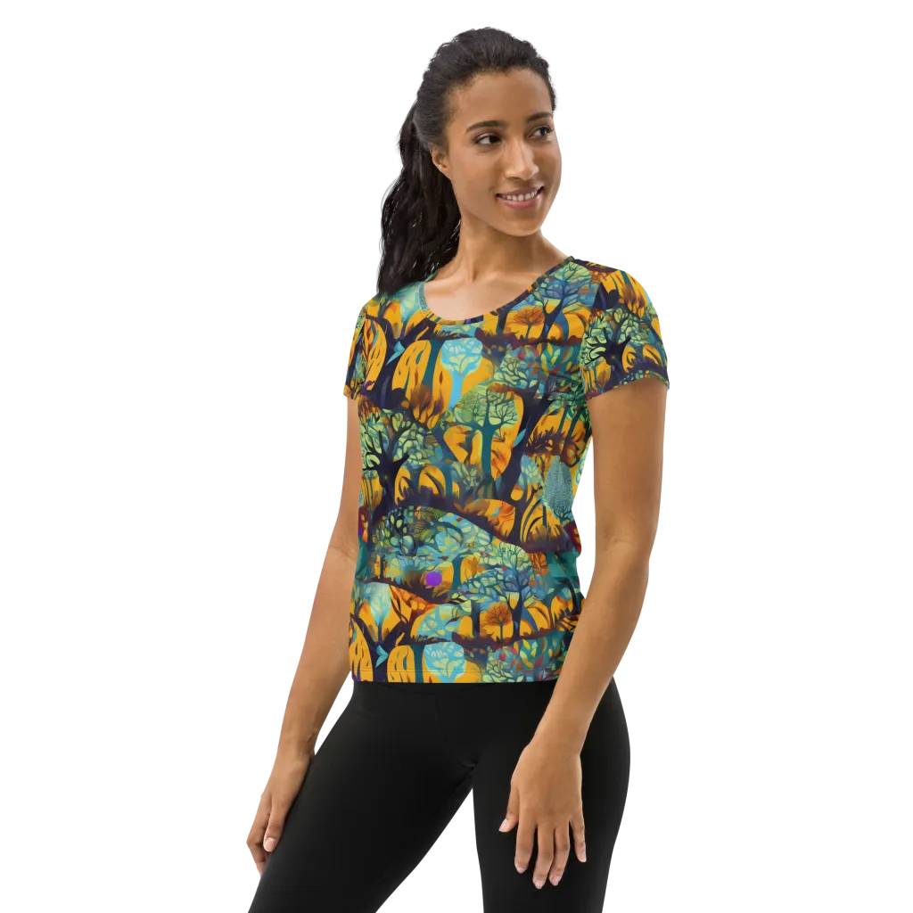 Saffron Canopy on Women's Athletic T-Shirt — Left
