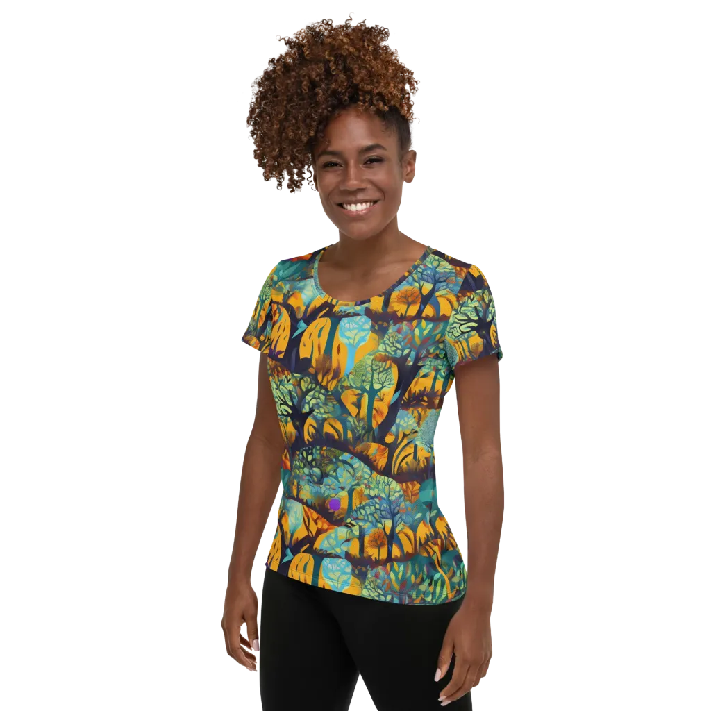 Saffron Canopy on Women's Athletic T-Shirt — Left