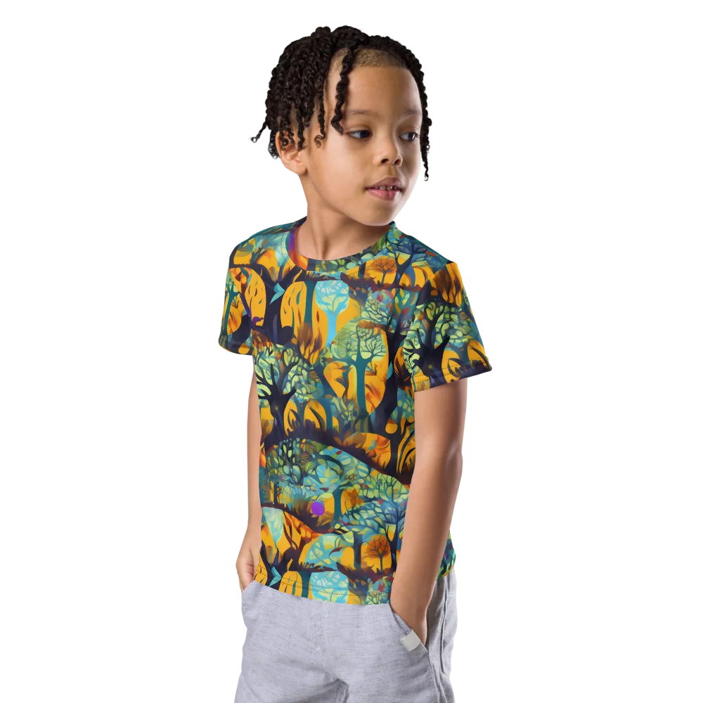 Saffron Canopy on Kids Crew Neck T-Shirt — Left Front