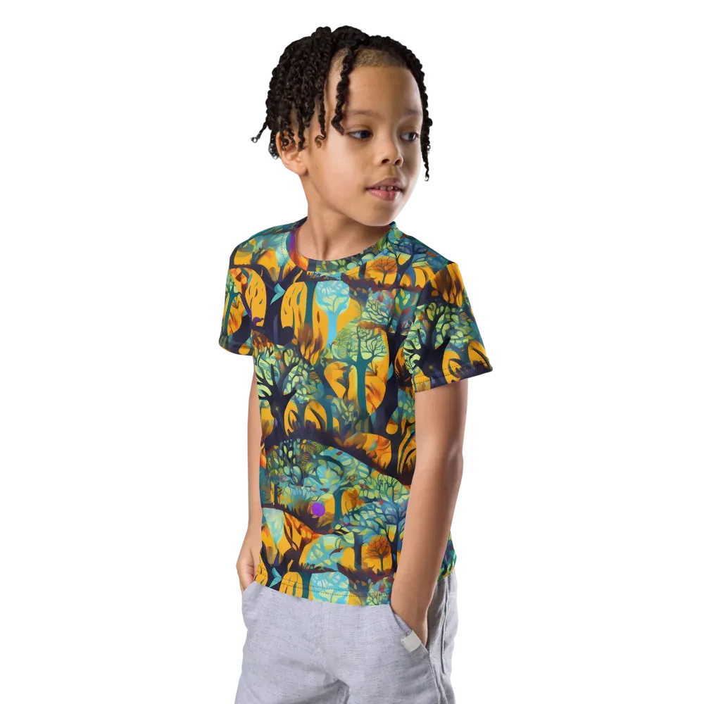 Saffron Canopy on Kids Crew Neck T-Shirt — Left Front