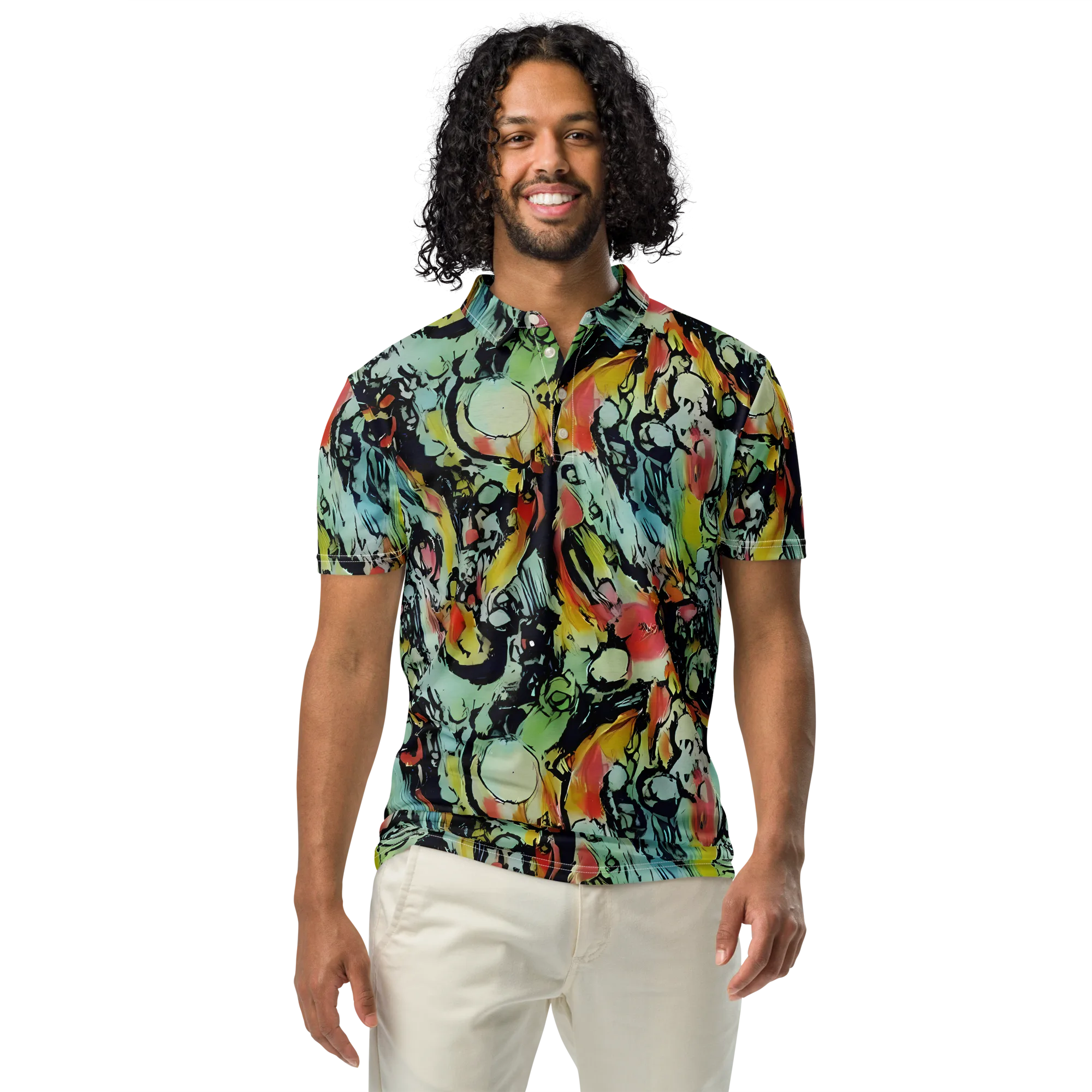 Chromatic Menagerie on Men's Slim Fit Polo Shirt — Front