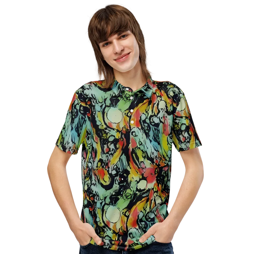 Chromatic Menagerie on Men's Slim Fit Polo Shirt — Front